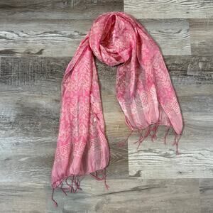 Love Shop Pink Silk Fringe Scarf Wrap Shawl Geometric Boho Print Festival